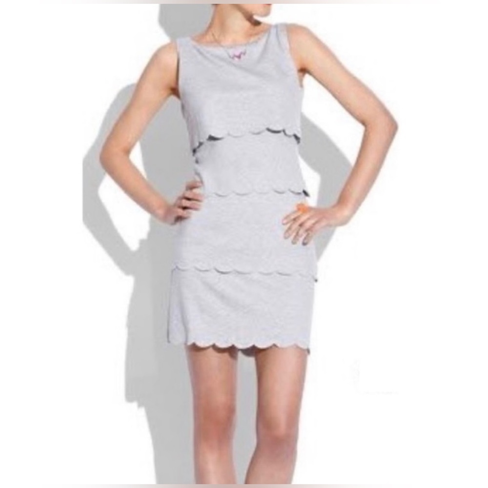 Philosophy Gray Tiered Scalloped Lined Sleeveless Stretch Shift Dress Size Large